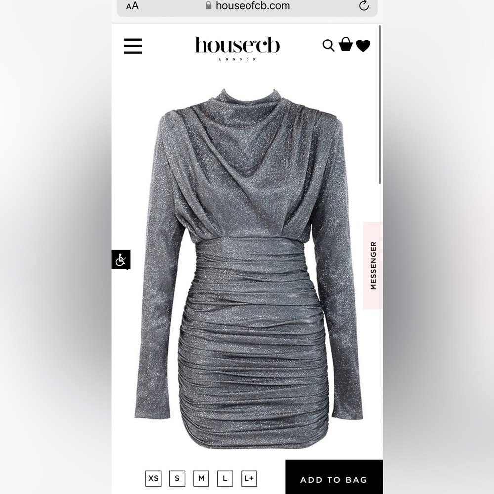 House of cb IRENA SILVER SPARKLE DRAPED MINI DRESS
